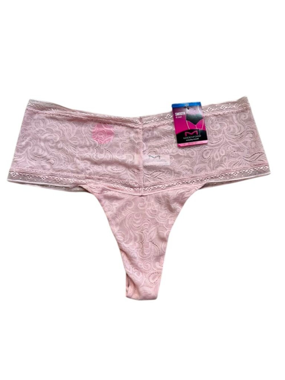 Maidenform Women XL Pink Lace Thong Panties Smooth Stretch Underwear NWT.